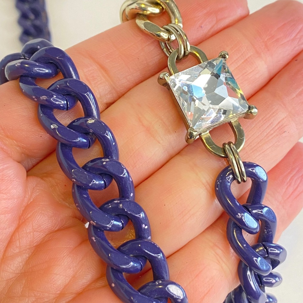The Limited Chunky Chain Necklace Gold‎ Tone Blue Accent Square Gem Heavy Enamel